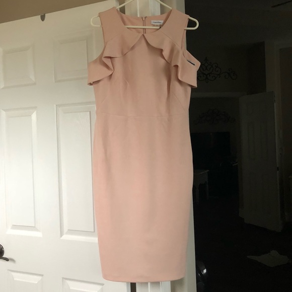 calvin klein ruffle shoulder dress